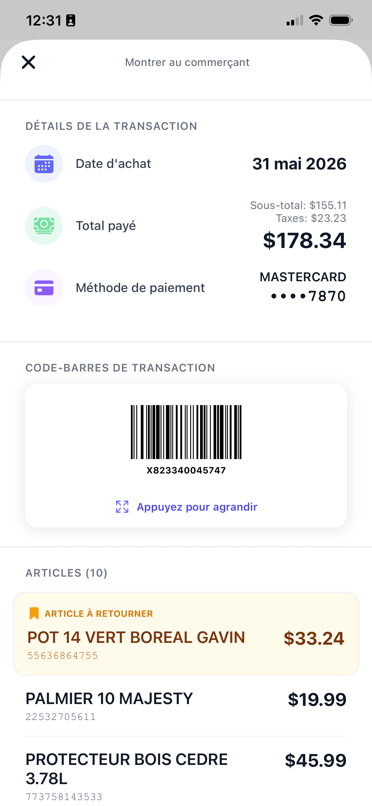 Code-barres de retour dans ReFound