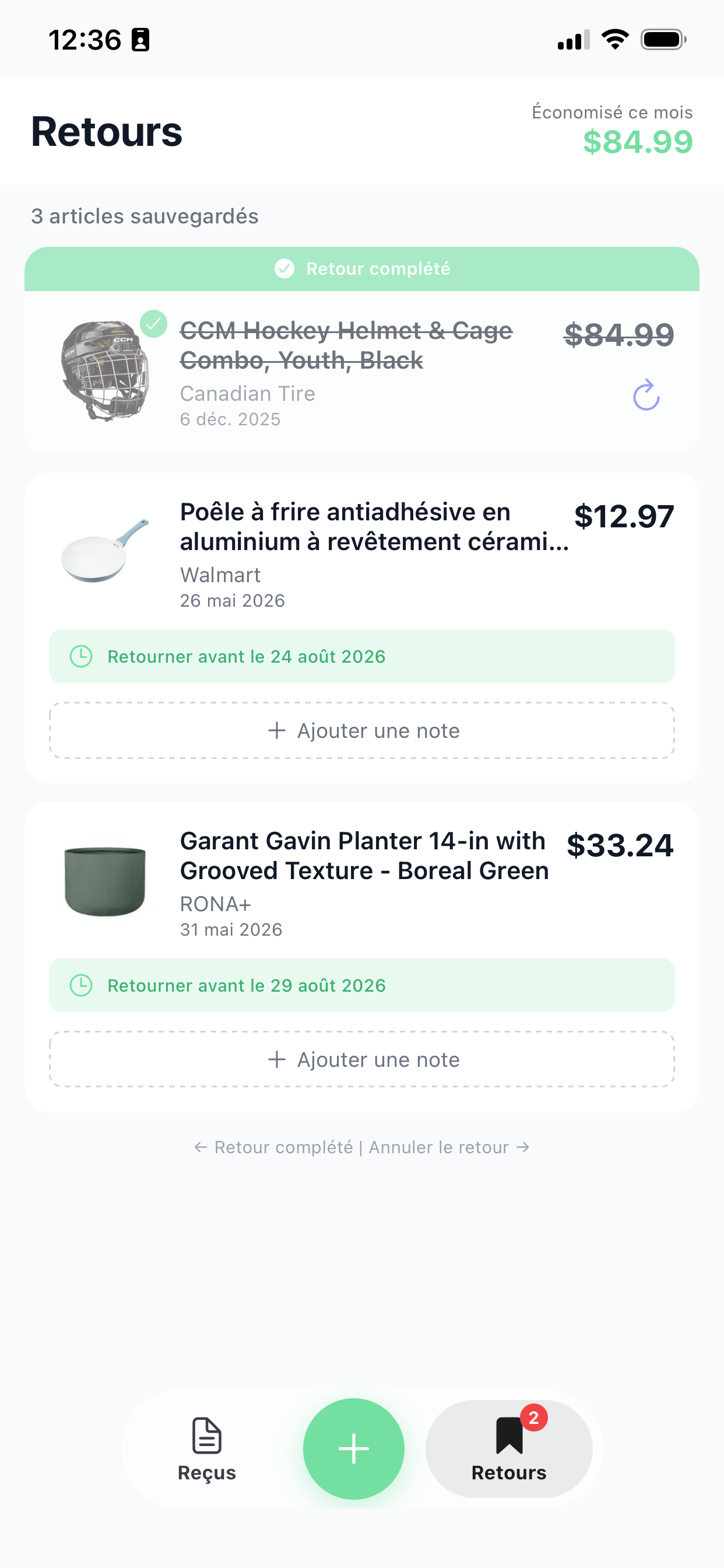 Liste des retours dans ReFound