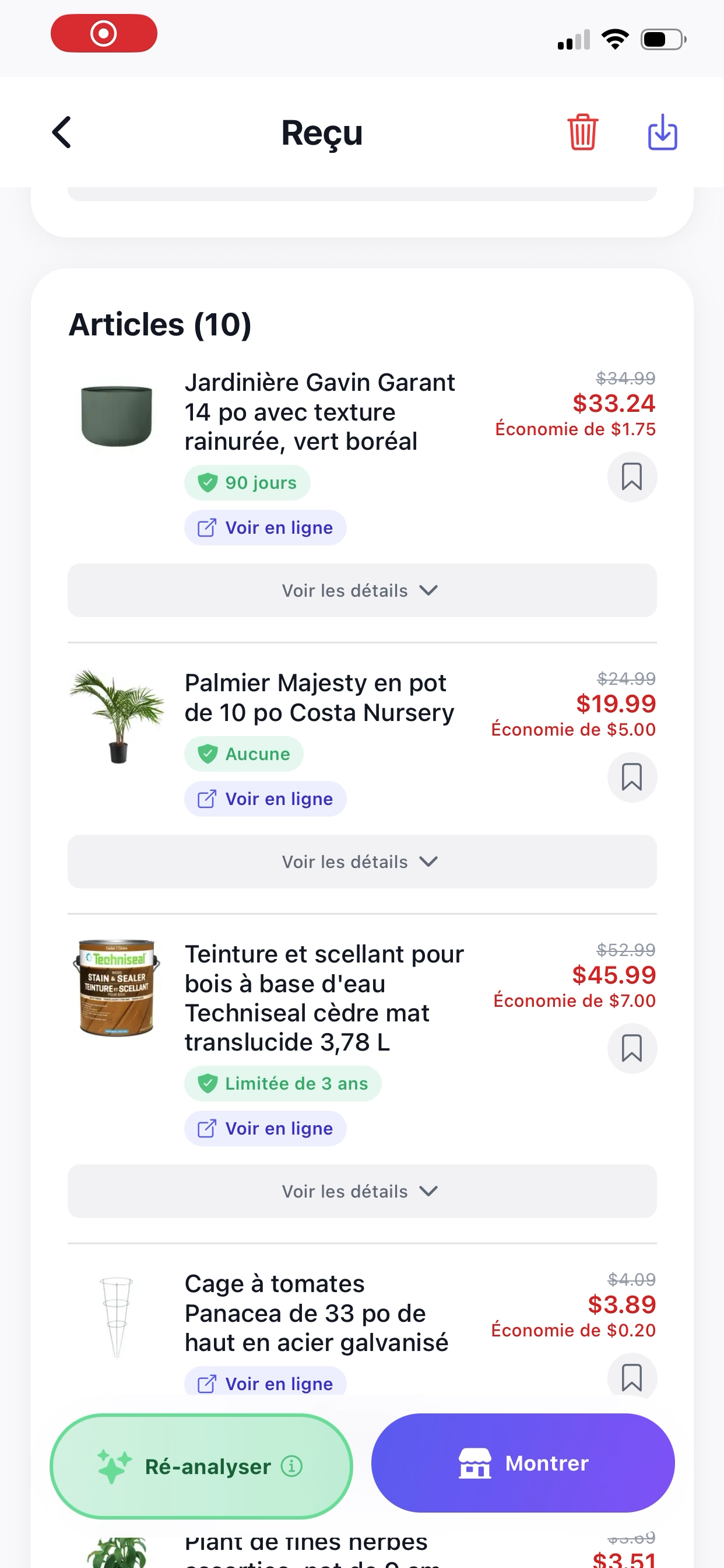 Analyse du reçu par ReFound