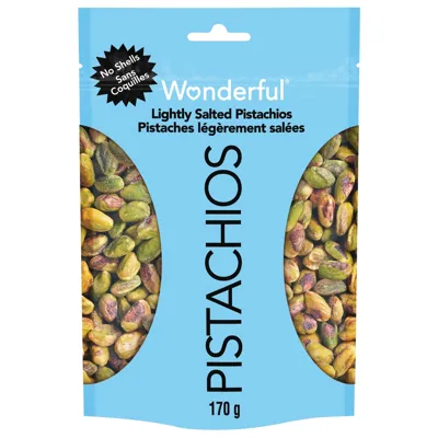 Pistaches Wonderful sans écales, légèrement salées, 170 g — photo produit associée par ReFound à la ligne « PIST ECAL L.SAL »