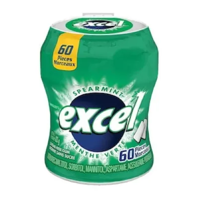 Bouteille de gomme sans sucre Excel menthe verte, 60 unités — photo produit associée par ReFound à la ligne « XL VT BOT <A> »